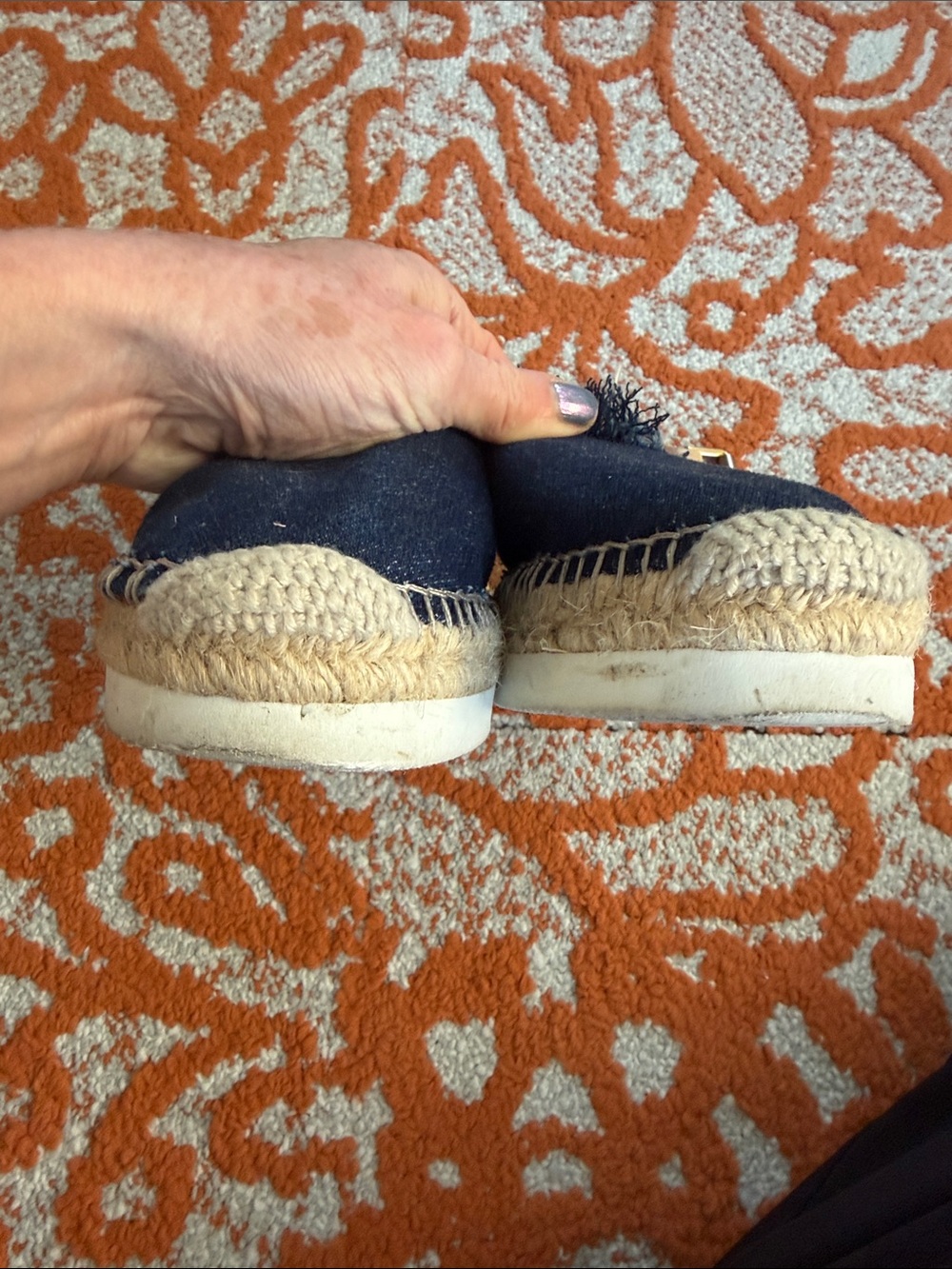 See By Chloe Navy Denim and Tan Espadrille Ankle-Strap Flats - Picture 5 of 11
